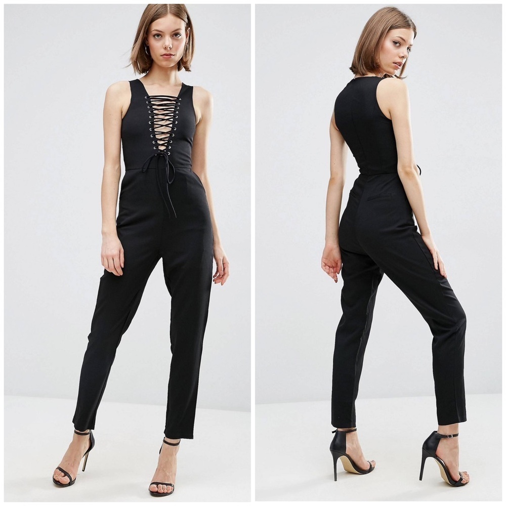 Lavish Alice Tapered Leg Jumpsuit with Lace Up
Plunge Neckline